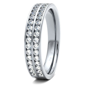 18ct 0.50ct Round Brilliant Cut Double Row Channel Cut Wedding Ring  18ct Yellow/Red/White Gold, also available in Platinum.  Diamond coverage 50%  Total Diamond Weight 0.50ct.