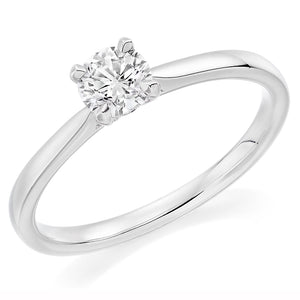 0.50ct Round Brilliant cut Solitaire with Plain Shoulders.  4 Claw setting.