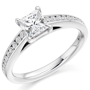 0.50ct Princess Cut Diamond Solitaire Engagement Ring with Diamond Set Shoulders - Home Try-On (€4,800)