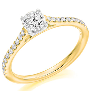 18ct Gold Solitaire Diamond Ring with Diamond Set Shoulders.