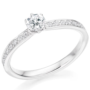 Round Brilliant Cut Diamond 0.50ct Solitaire with Diamond Set Shoulders.- Home Try-On (€3,200.00)