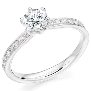0.75ct Round Brilliant Cut Diamond Solitaire with Diamond Set Shoulders.- Home Try-On (€9,500.00)