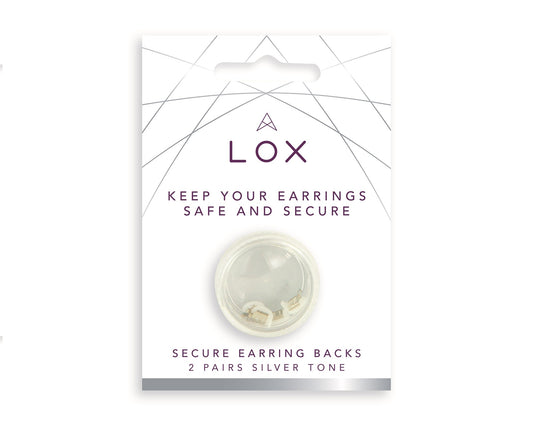 Secure earrings backs with a silver tone