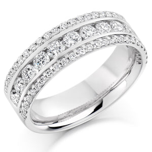 1.35ct Dual Set Round Brilliant Cut Diamond Eternity Ring  Setting - Micro-claw Set, Channel Set  Width of band - 6.30mm  Diamond Coverage - 50%