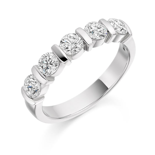 Sterling Silver 1ct Round Brilliant Cut CZ Bar set Ring