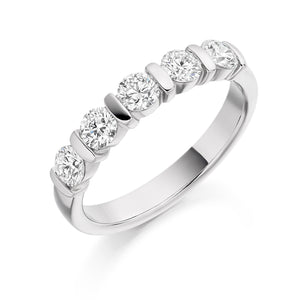 0.75ct Round Brilliant Cut Bar Set Diamond Wedding Ring - (Home Try-On)