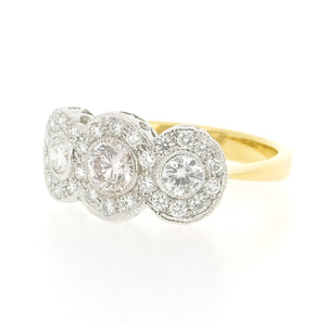 Three diamond vintage style engagement ring