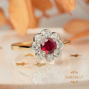 18ct Gold Round Ruby and Diamond Ring