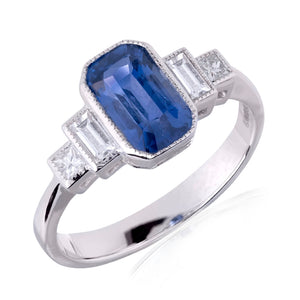 Art Deco style diamond and sapphire ring