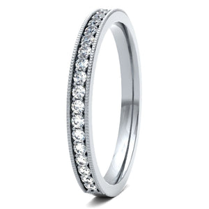 18ct 0.20ct Round Brilliant Cut Millgrain Channel set Wedding Ring  18ct Yellow/Red/White Gold, also available in Platinum.  Diamond coverage 50%  Total Diamond Weight 0.20ct.