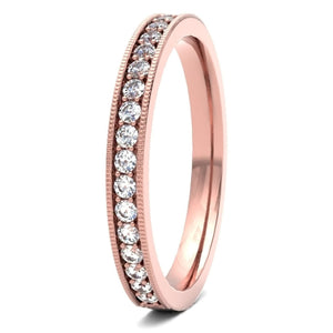  18ct 0.25ct Round Brilliant Cut Millgrain Channel set Wedding Ring  18ct Yellow/Red/White Gold, also available in Platinum.  Diamond coverage 50%  Total Diamond Weight 0.25ct.
