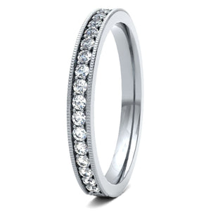  18ct 0.25ct Round Brilliant Cut Millgrain Channel set Wedding Ring  18ct Yellow/Red/White Gold, also available in Platinum.  Diamond coverage 50%  Total Diamond Weight 0.25ct.