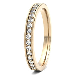  18ct 0.25ct Round Brilliant Cut Millgrain Channel set Wedding Ring  18ct Yellow/Red/White Gold, also available in Platinum.  Diamond coverage 50%  Total Diamond Weight 0.25ct.