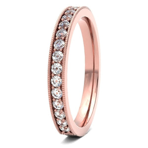 18ct 0.33ct Round Brilliant Cut Millgrain Channel set Wedding Ring  18ct Yellow/Red/White Gold, also available in Platinum.  Diamond coverage 50%  Total Diamond Weight 0.33ct.