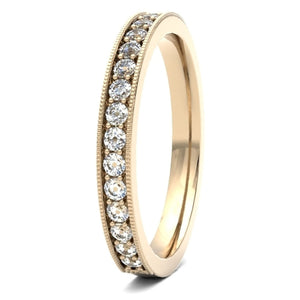 18ct 0.33ct Round Brilliant Cut Millgrain Channel set Wedding Ring  18ct Yellow/Red/White Gold, also available in Platinum.  Diamond coverage 50%  Total Diamond Weight 0.33ct.
