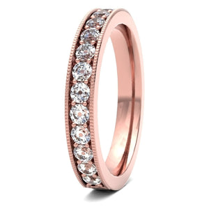 18ct 0.50ct Round Brilliant Cut Millgrain Channel set Wedding Ring  18ct Yellow/Red/White Gold, also available in Platinum.  Diamond coverage 50%  Total Diamond Weight 0.50ct.