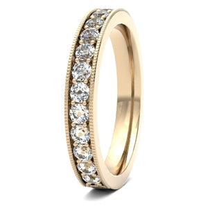 18ct 0.50ct Round Brilliant Cut Millgrain Channel set Wedding Ring  18ct Yellow/Red/White Gold, also available in Platinum.  Diamond coverage 50%  Total Diamond Weight 0.50ct.