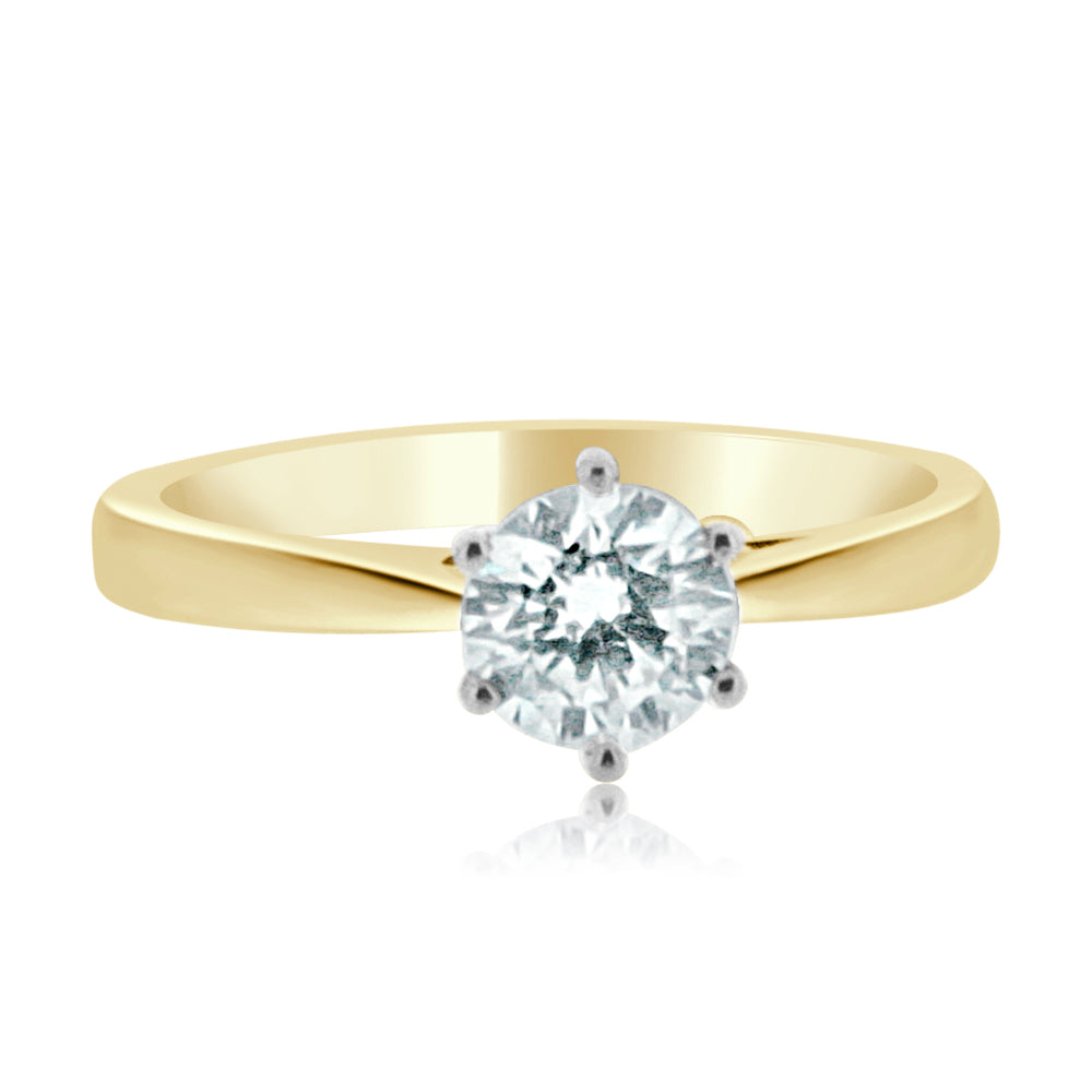 0.75ct Round 0.75ct Brilliant Cut Diamond in a six claw setting, plain band