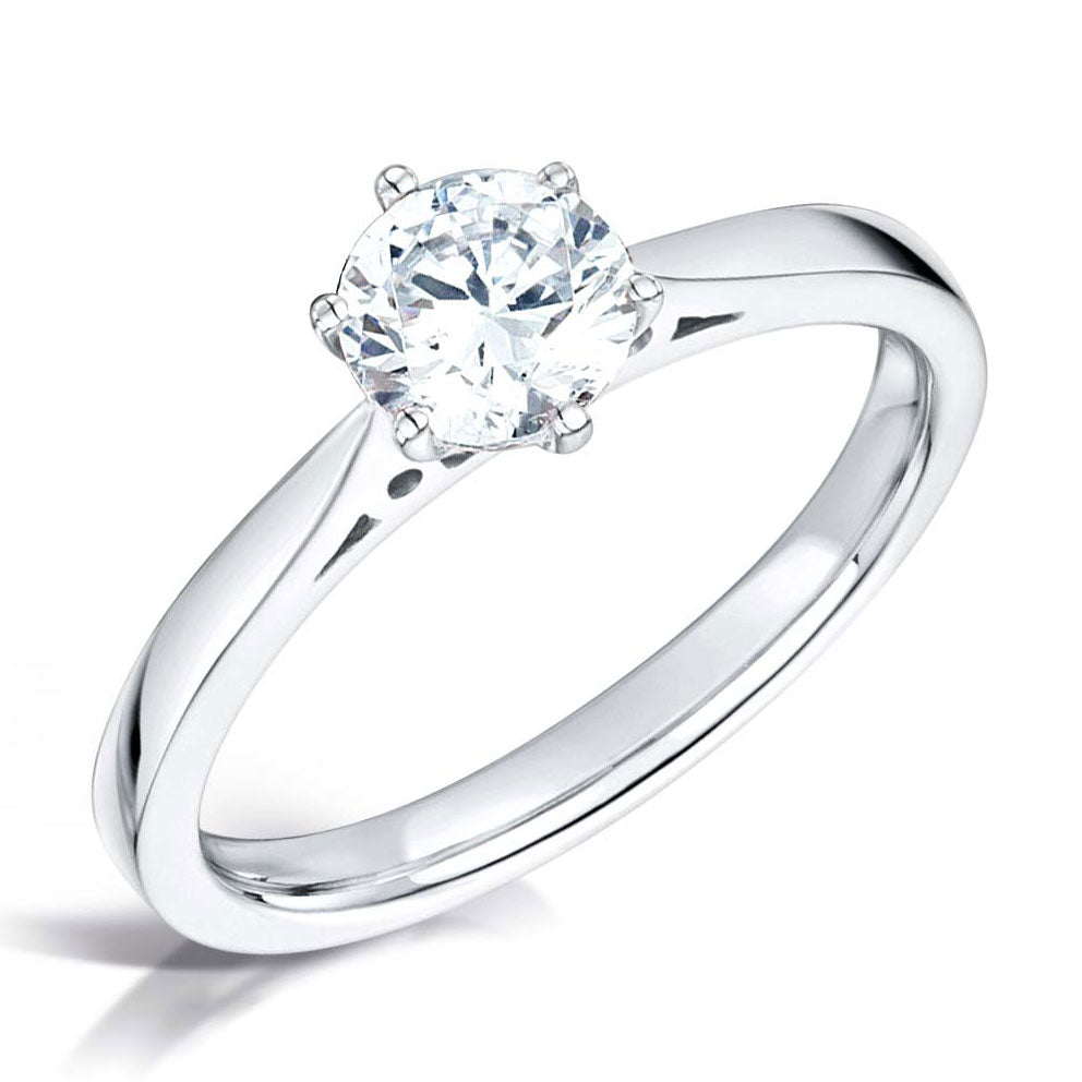 0.75ct Round 0.75ct Brilliant Cut Diamond in a six claw setting, plain band