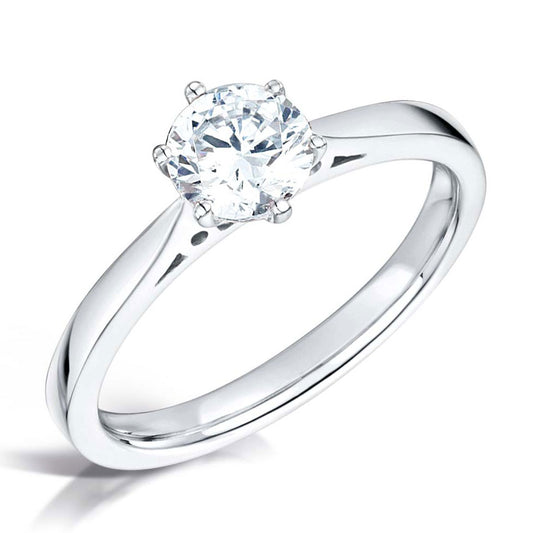 0.75ct Round 0.75ct Brilliant Cut Diamond in a six claw setting, plain band