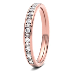 18ct 0.33ct Round Brilliant and Baguette Cut Diamonds in Channel Setting Wedding ring.  18ct Yellow/Red/White Gold, also available in Platinum.  Diamond coverage 50%  Total Diamond Weight 0.33ct.