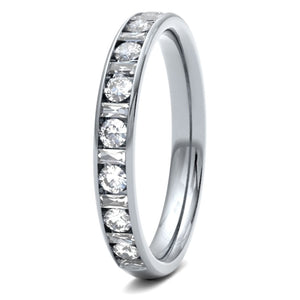 18ct 0.50ct Round Brilliant and Baguette Cut Diamonds in Channel Setting Wedding ring.  18ct Yellow/Red/White Gold, also available in Platinum.  Diamond coverage 50%  Total Diamond Weight 0.50ct.