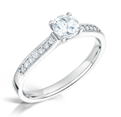 0.75ct Round Brilliant Cut Diamond with Diamond Set Shoulders Engagement Ring