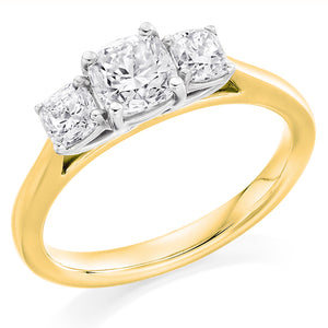 Cushion Cut Three Stone Diamond Engagement Ring - Total diamond weight 1.80ct