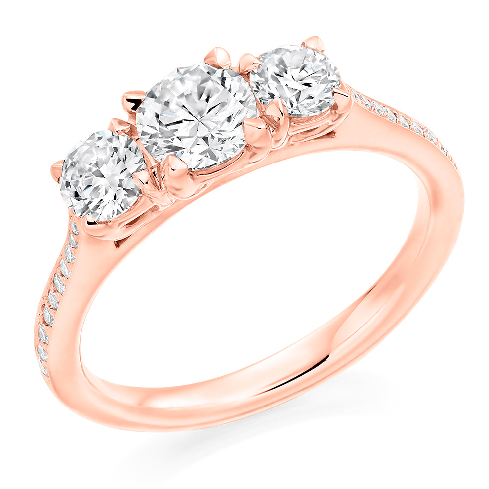 1.00ct Three Stone Engagement ring with Diamond Set Shoulders - Total Diamond Weight 1.15ct