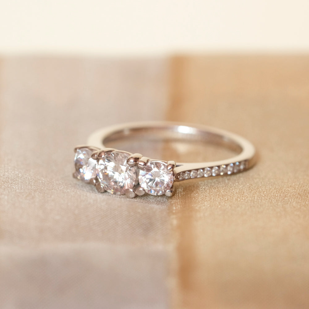 1.00ct Three Stone Engagement ring with Diamond Set Shoulders - Total Diamond Weight 1.15ct