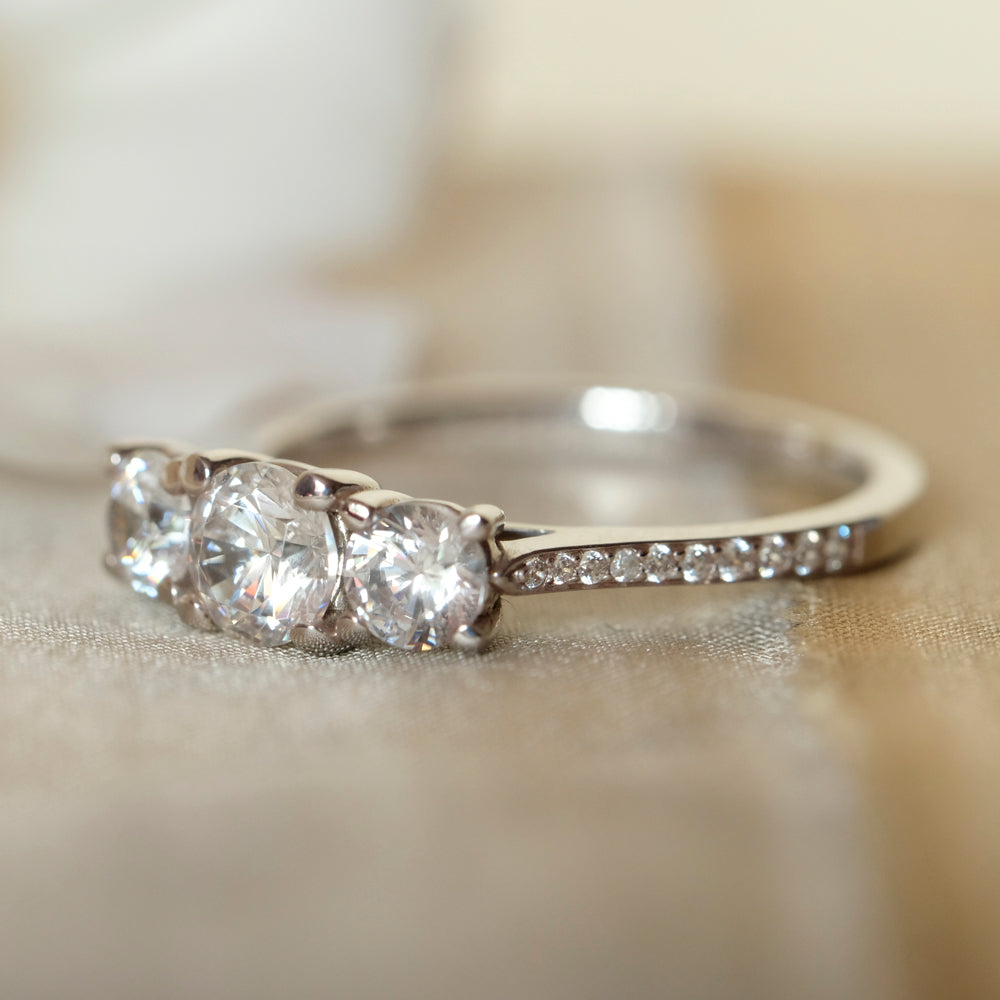 1.00ct Three Stone Engagement ring with Diamond Set Shoulders - Total Diamond Weight 1.15ct