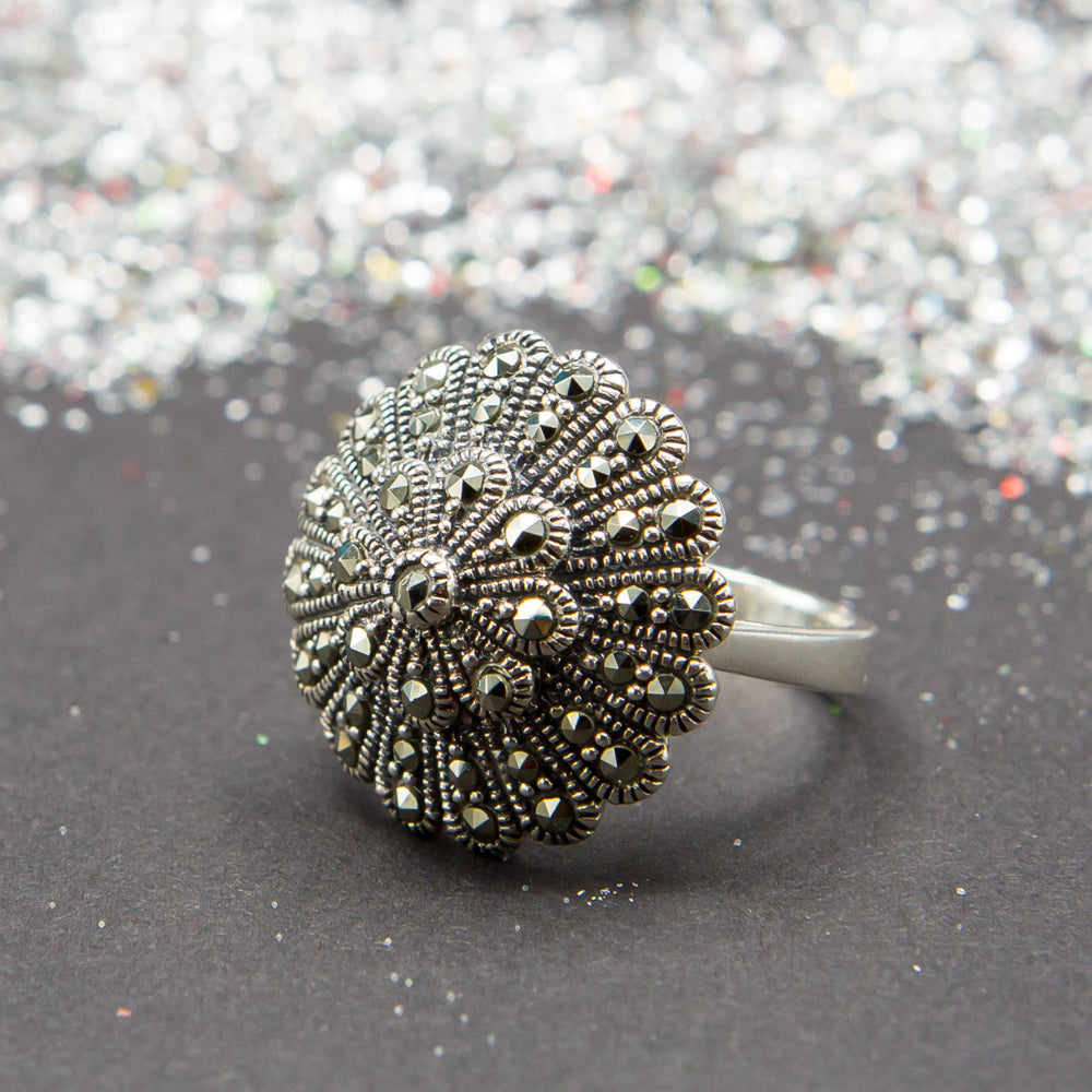 Silver marcasite ring in a starburst design