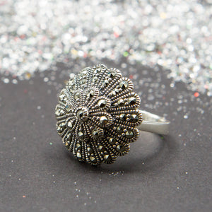 Silver marcasite ring in a starburst design