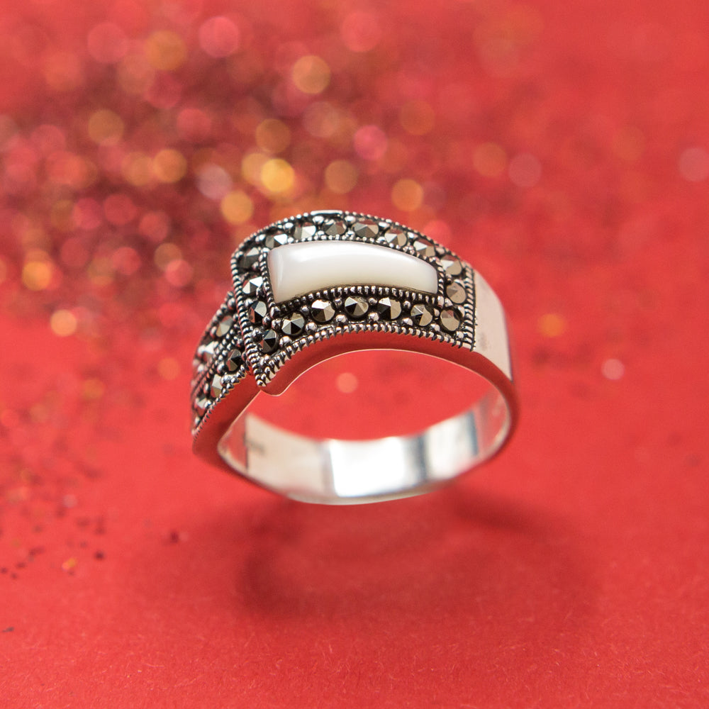 Mother of Pearl Marcasite Silver Ring