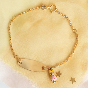 Child's engraveable gold bracelet with charm