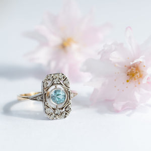 Art deco style aquamarine and diamond ring