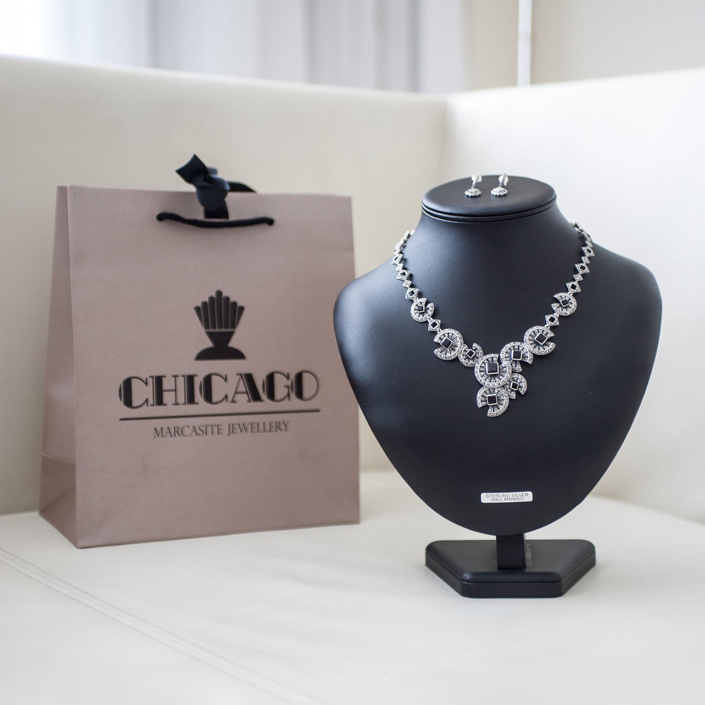 Onyx Marcasite Necklace
