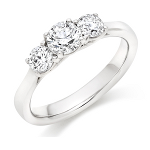 1.00ct Three Stone Round Brilliant Cut Diamond Engagement Ring with Plain Shoulders - Centre 0.50ct Sides 2 x 0.25ct - Home Try-On (€6,695.00)