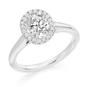 1.20ct Oval Cut Diamond Halo Engagement Ring with Plain Shoulders - Total diamond weight 1.40ct - Home Try-On (€14,995)