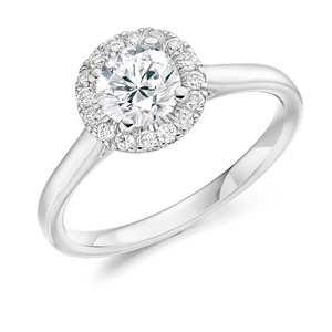 0.70ct Round Brilliant Cut Halo Engagement Ring with plain shoulders - Home Try-On (€7,250.00)