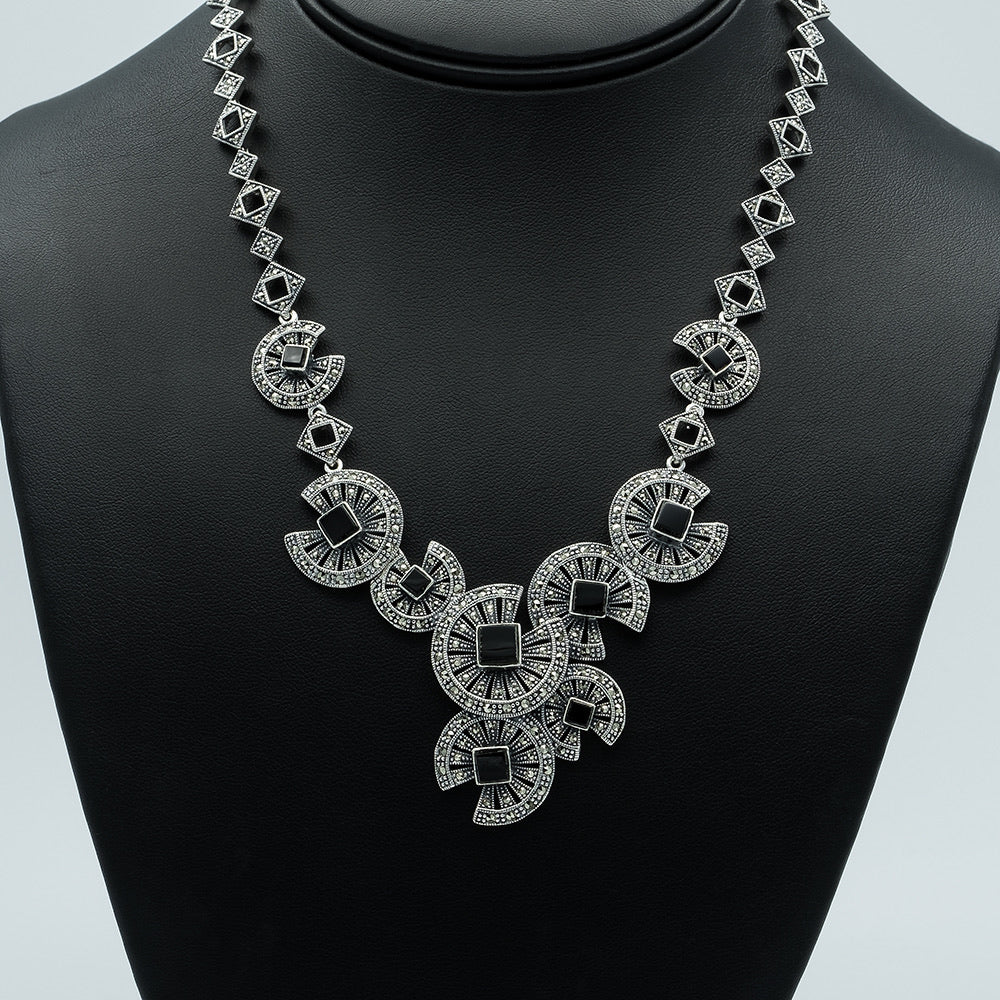 Onyx Marcasite Necklace