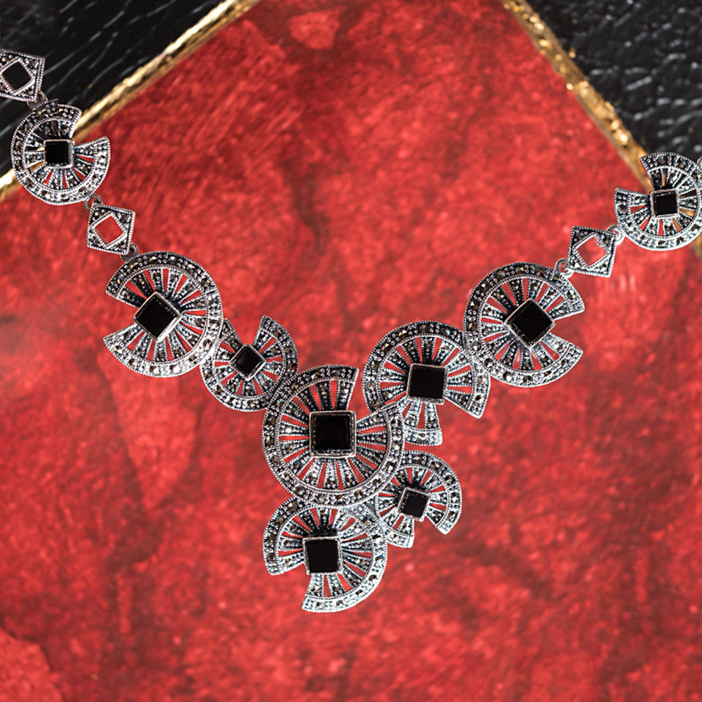 Onyx Marcasite Necklace