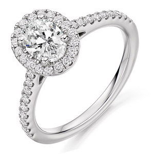 0.75ct Oval Halo Engagement Ring with Diamond Set Shoulders - Home Try-On (€9,500)