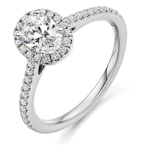 0.50ct Oval Diamond Halo Engagement Ring with Diamond Set Shoulders - Home Try-On (€4,795)
