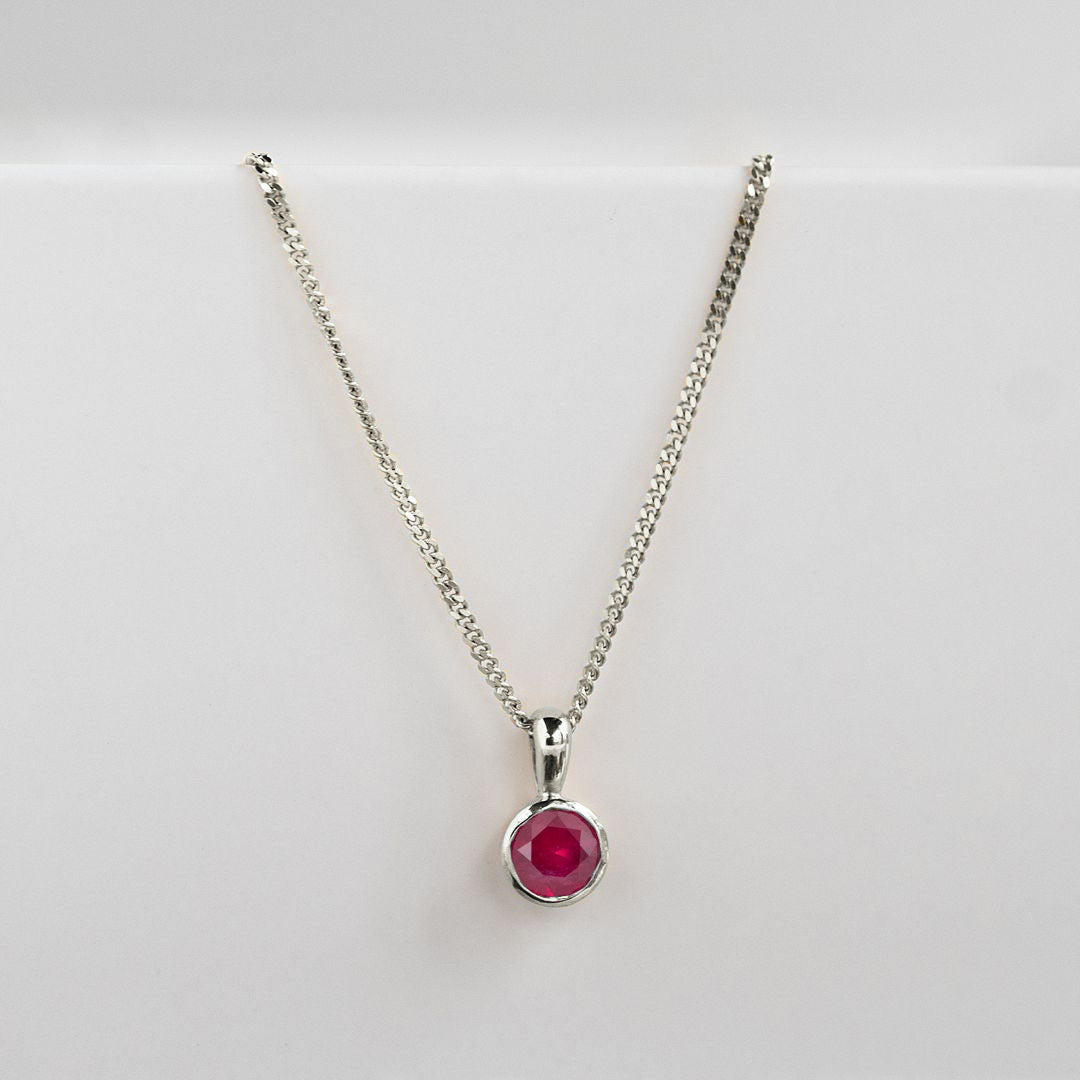 9ct White Gold Ruby Birthstone on a Chain